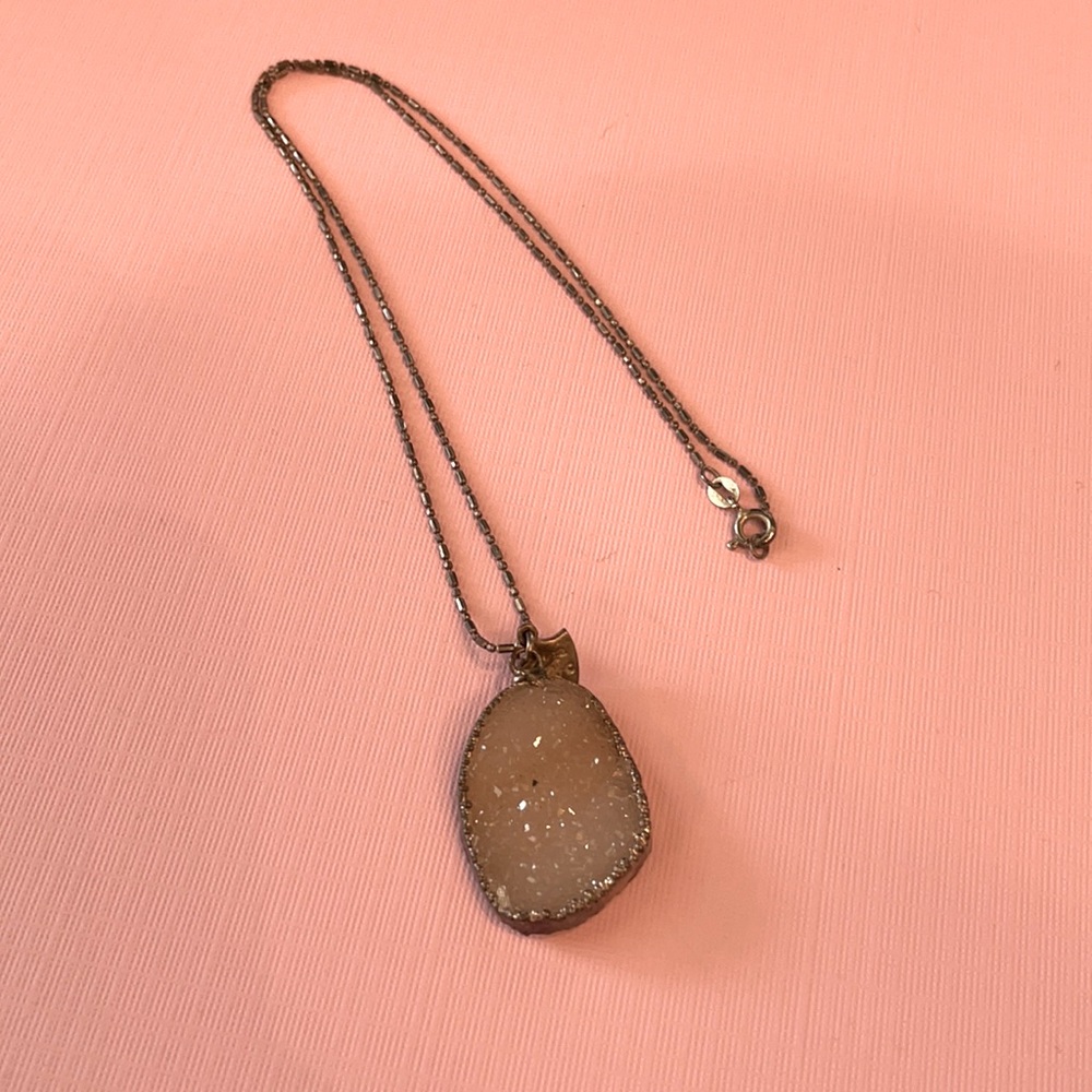 Geode pendant on oxidized silver chain